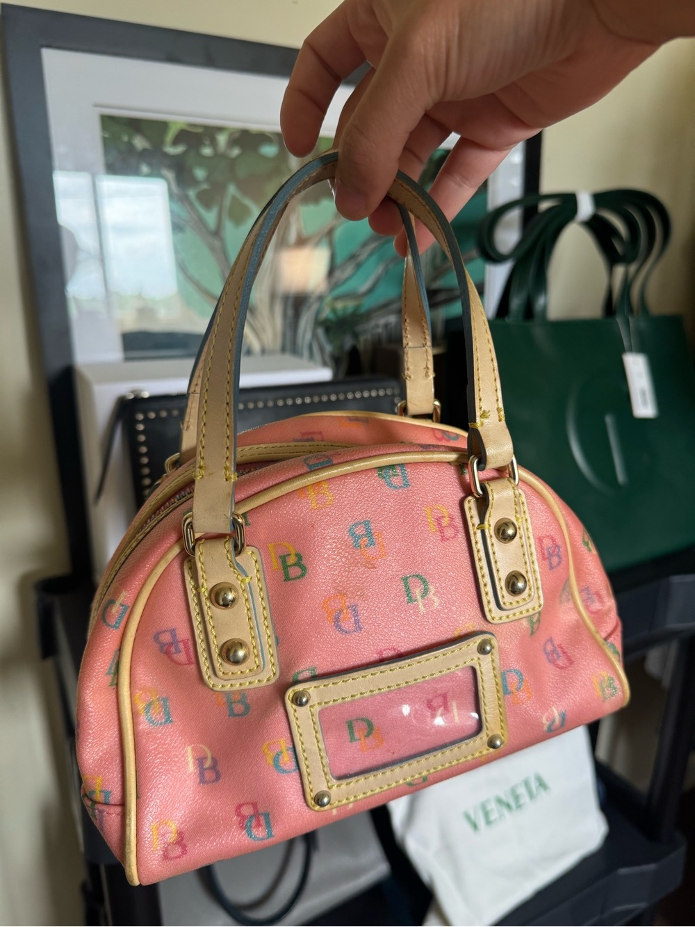 Dooney & Bourke Coral Pink Multi Logo Mini Satchel with Tan Trim - Picture 6 of 10